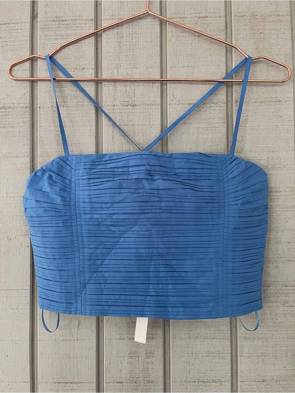 Madewell Blue Crinkle Poplin Strappy Crop Top Size 0 NWT